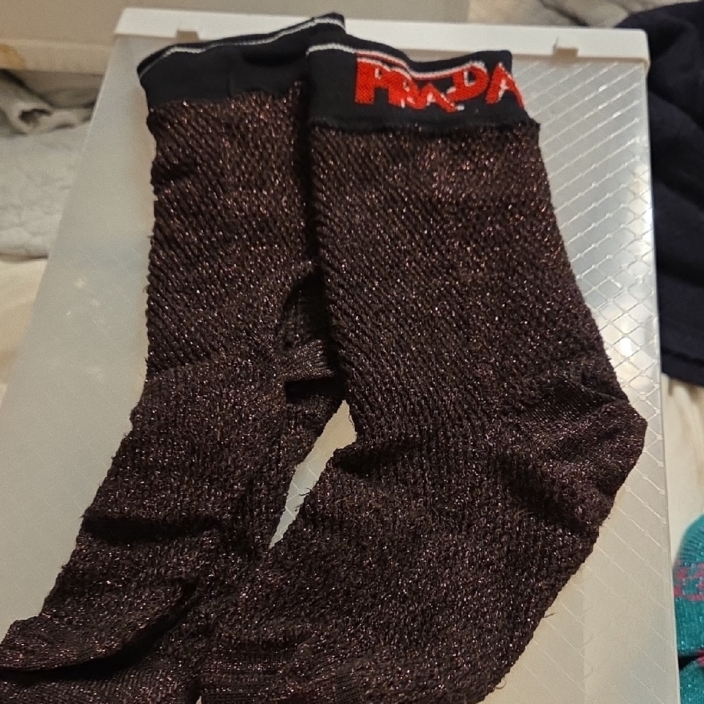 Prada Womens Black Metallic Crew Socks